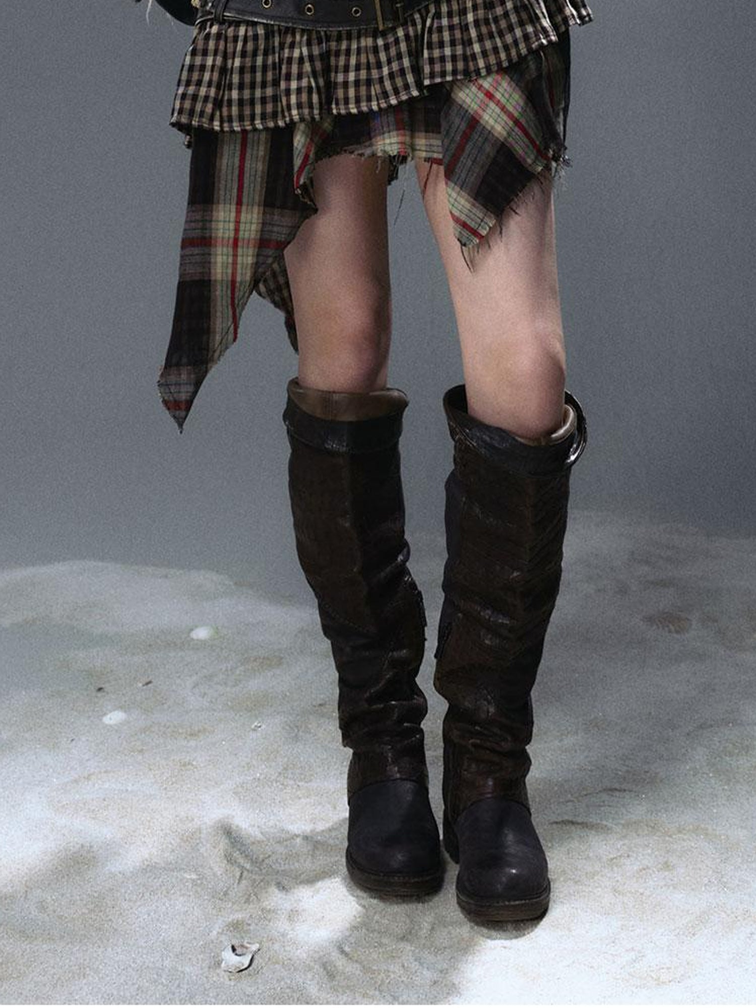 Update Cest Nous Sea Witch Punk Distressed Leather Checkered Asymmetrical Skirt