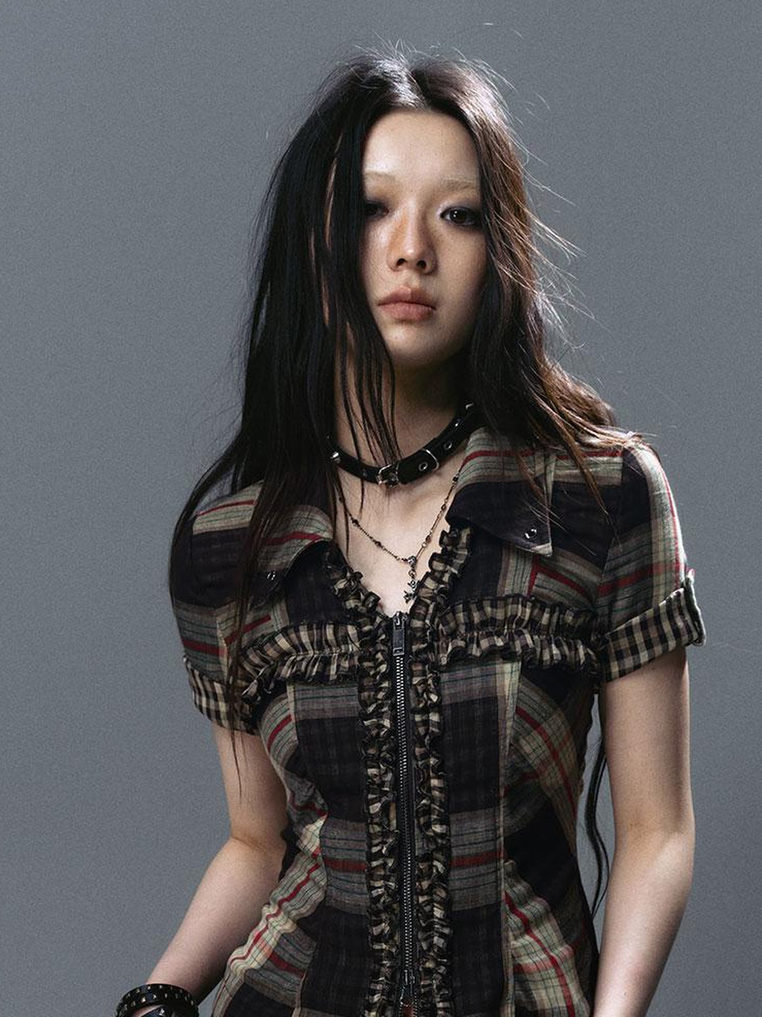 Update Cest Nous Sea Witch Punk Distressed Leather Checkered Asymmetrical Skirt