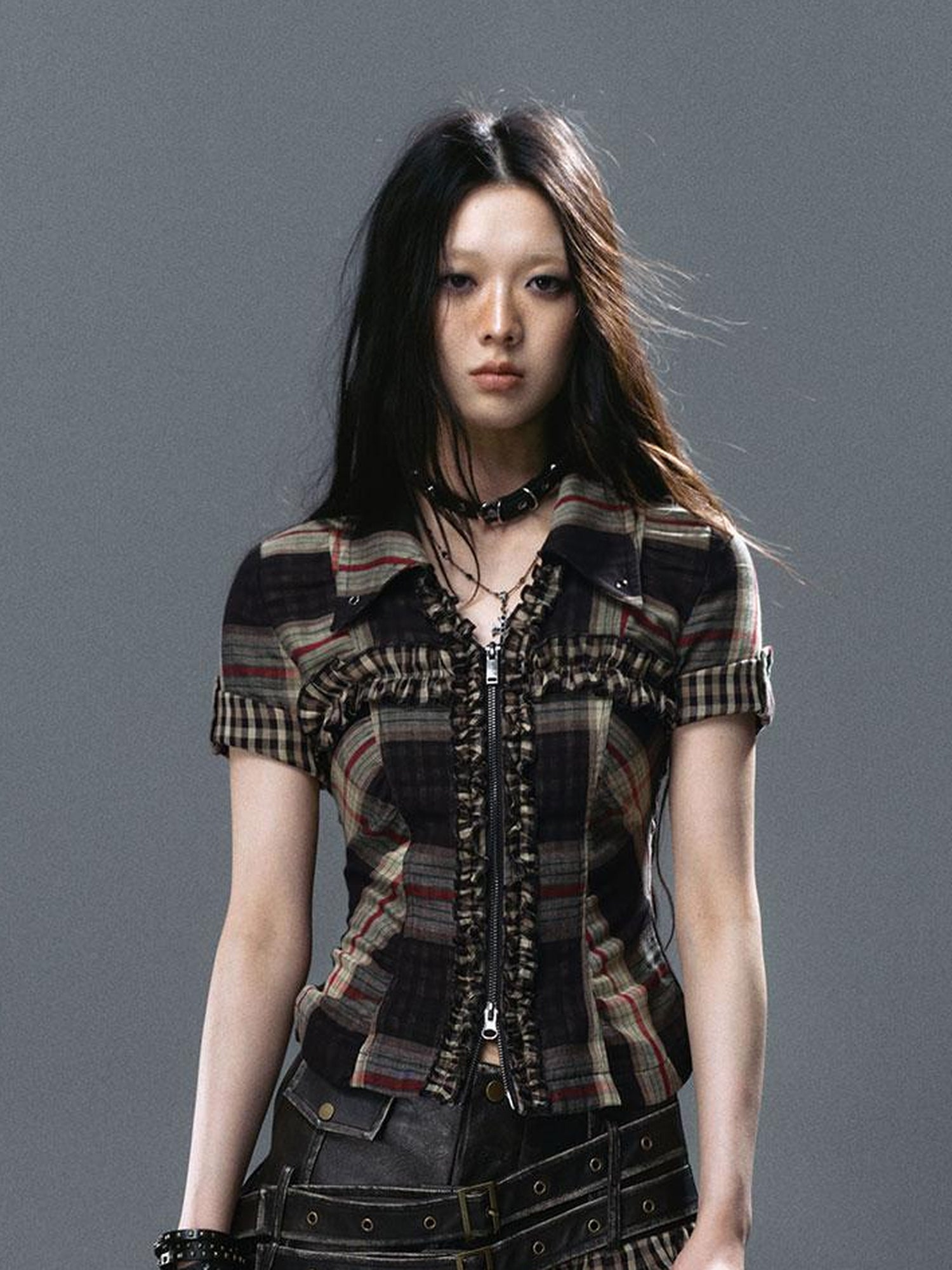Update Cest Nous Sea Witch Punk Distressed Leather Checkered Asymmetrical Skirt