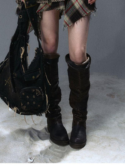 Update Cest Nous Sea Witch Punk Distressed Leather Checkered Asymmetrical Skirt
