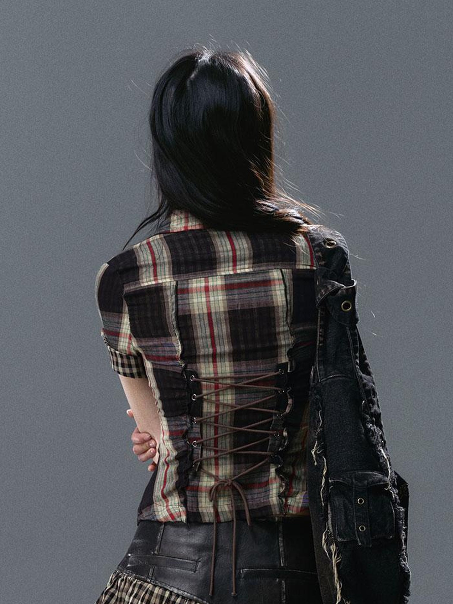 Update Cest Nous Sea Witch Punk Distressed Leather Checkered Asymmetrical Skirt