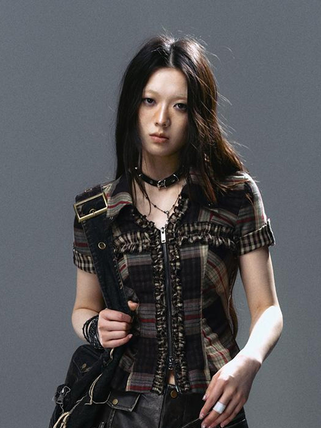 Update Cest Nous Sea Witch Punk Distressed Leather Checkered Asymmetrical Skirt