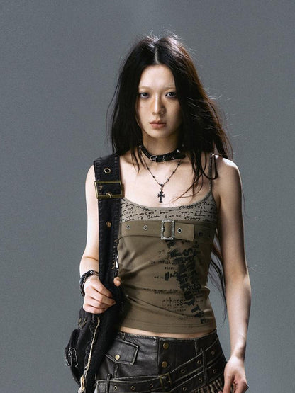 Update Cest Nous Sea Witch Punk Distressed Leather Checkered Asymmetrical Skirt