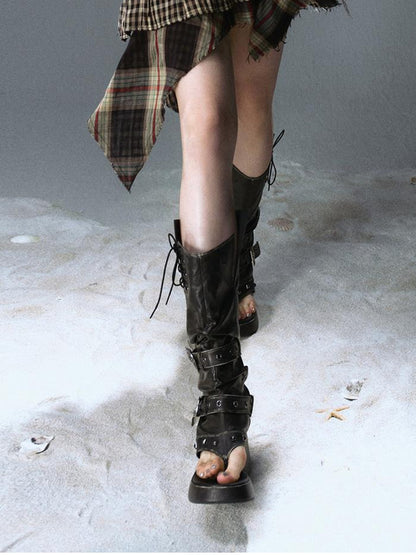 Update Cest Nous Sea Witch Punk Distressed Leather Checkered Asymmetrical Skirt