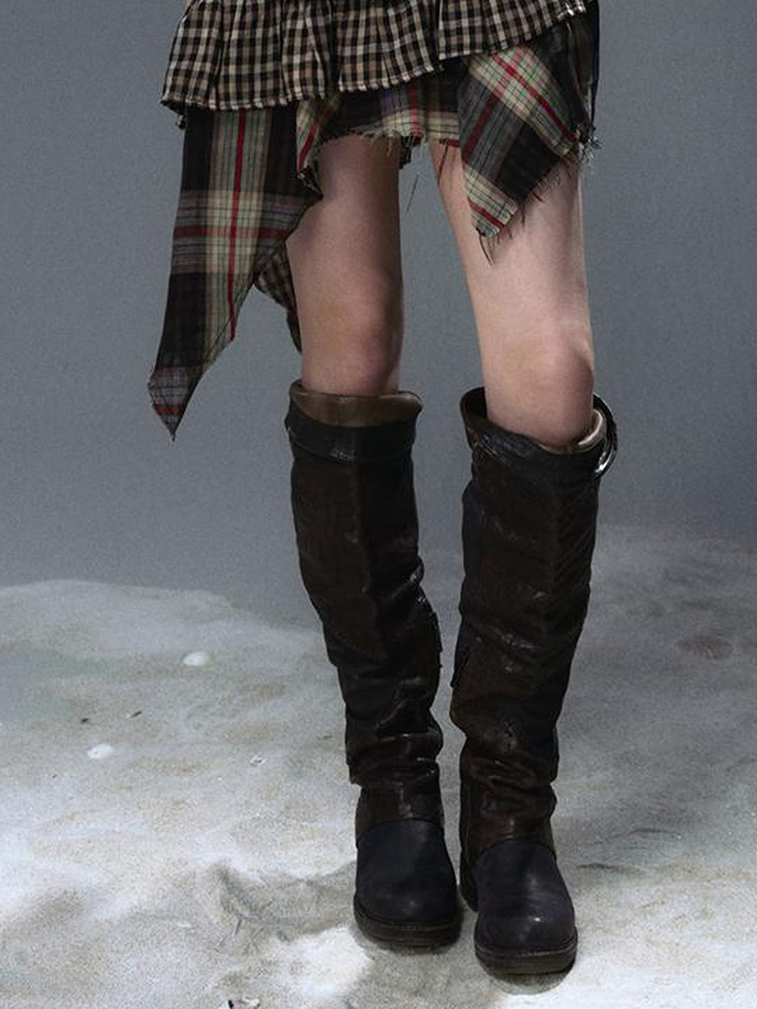 Update Cest Nous Sea Witch Punk Distressed Leather Checkered Asymmetrical Skirt