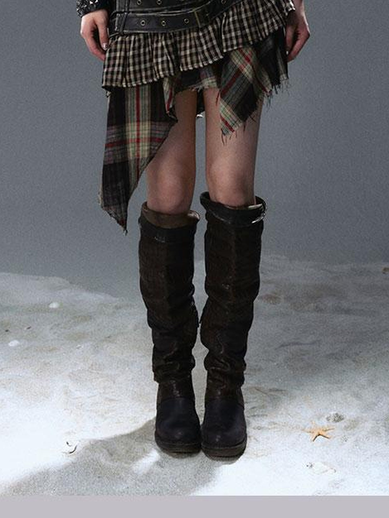 Update Cest Nous Sea Witch Punk Distressed Leather Checkered Asymmetrical Skirt