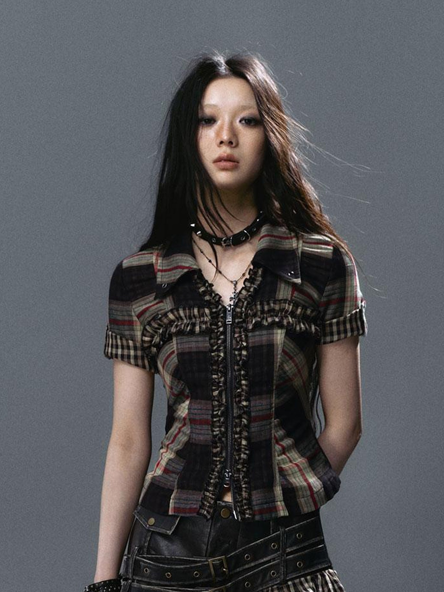 Update Cest Nous Sea Witch Punk Distressed Leather Checkered Asymmetrical Skirt