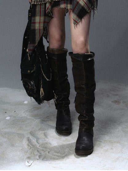 Update Cest Nous Sea Witch Punk Distressed Leather Checkered Asymmetrical Skirt
