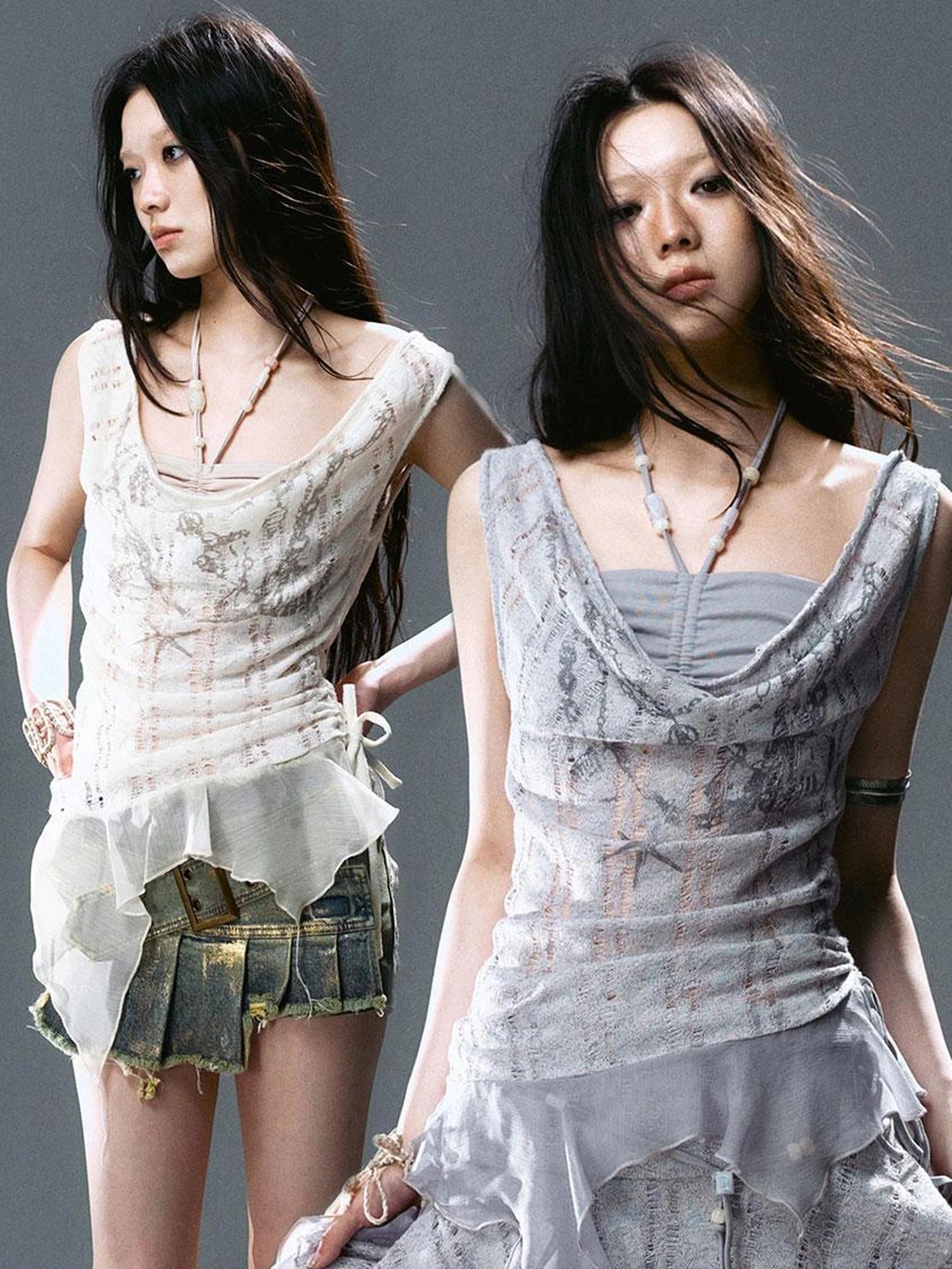 Seafoam Lace Shell Beaded Swing Top