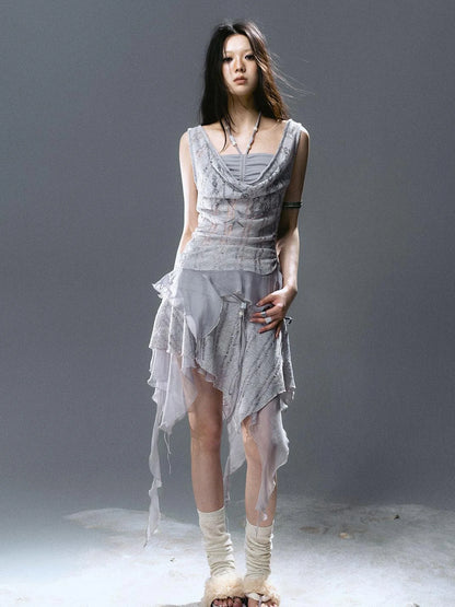 Seafoam Lace Shell Beaded Swing Top