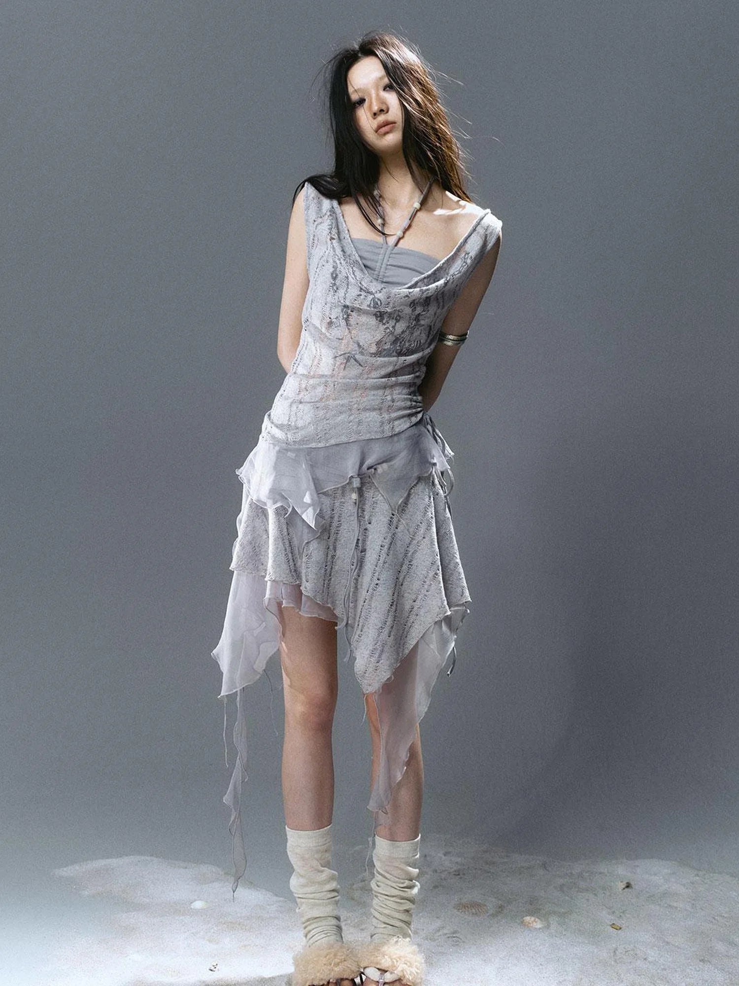 Seafoam Lace Shell Beaded Swing Top