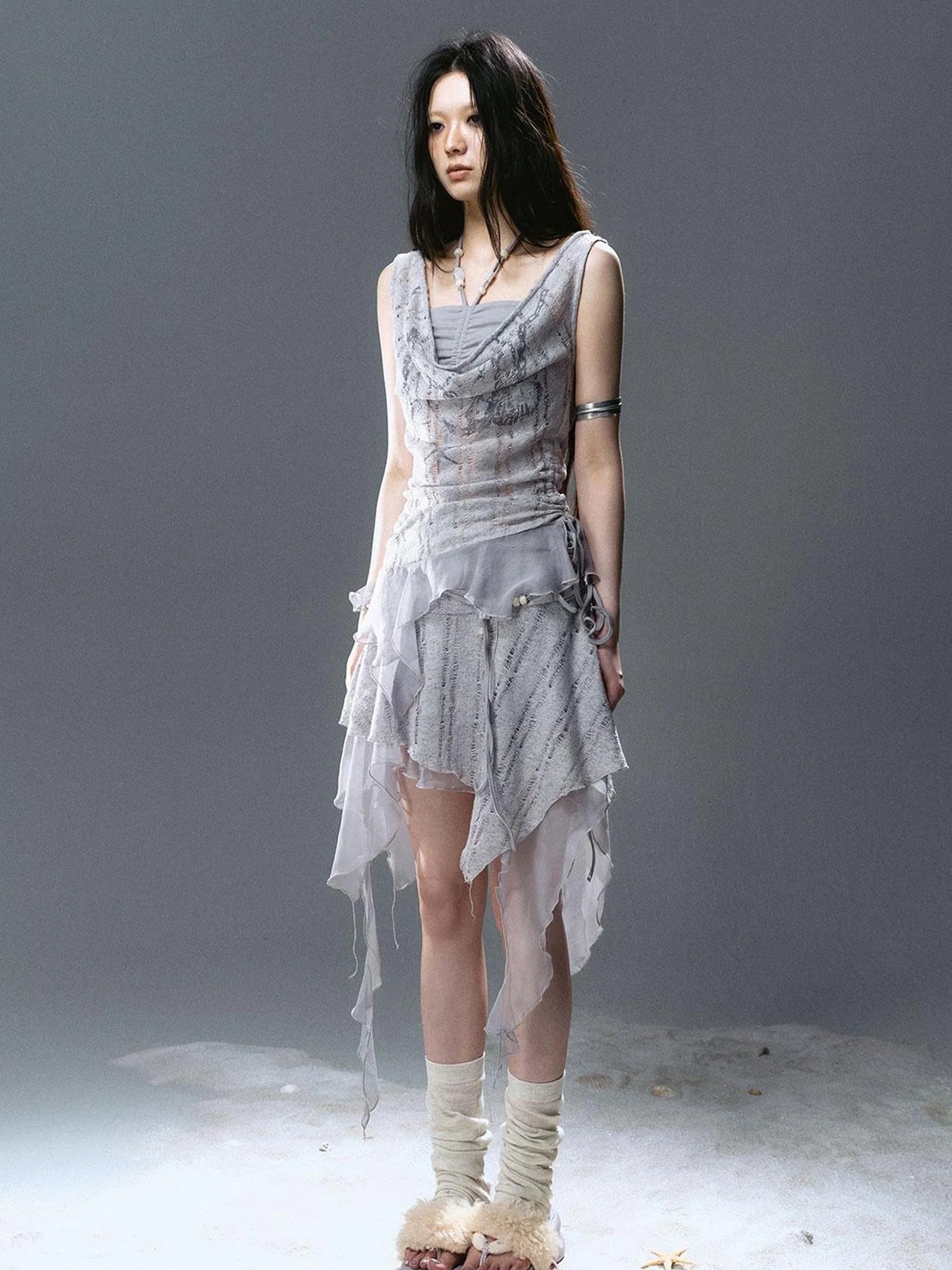 Seafoam Lace Shell Beaded Swing Top