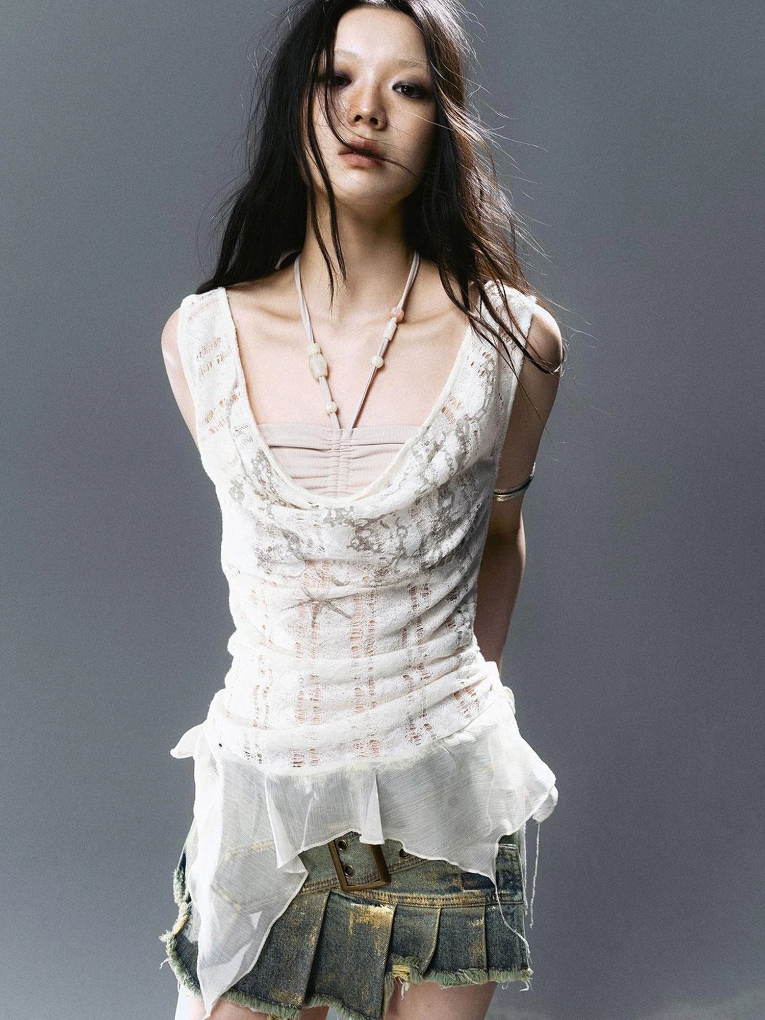 Seafoam Lace Shell Beaded Swing Top