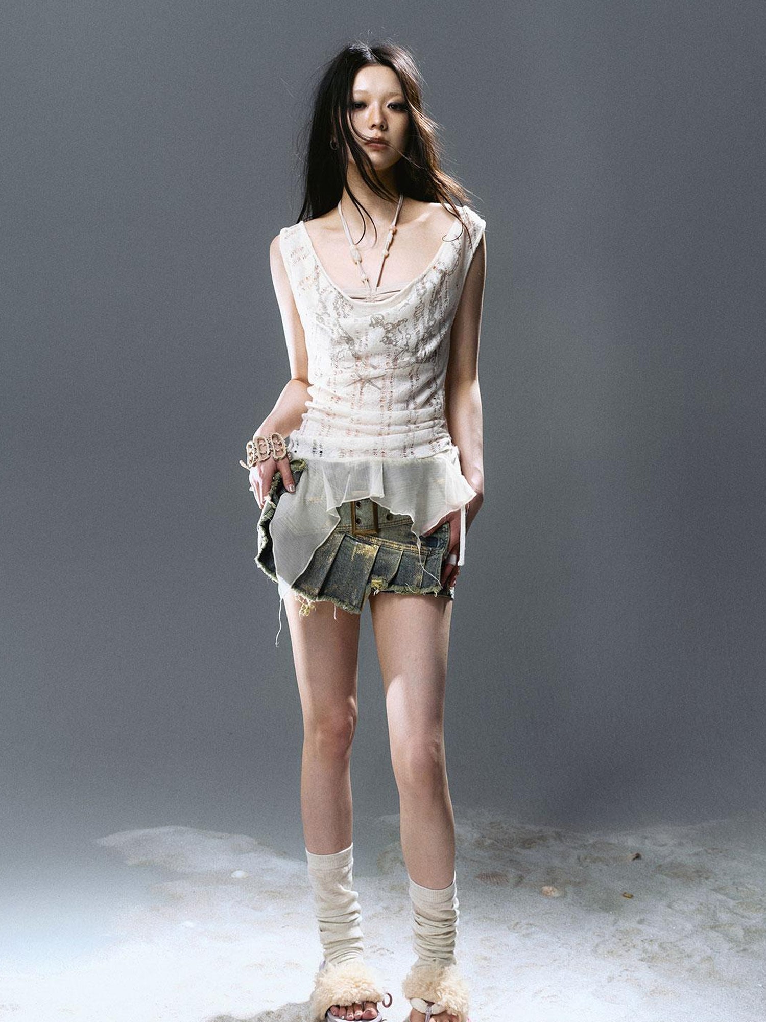 Update Cest Nous Seafoam Lace Shell Beaded Swing Top