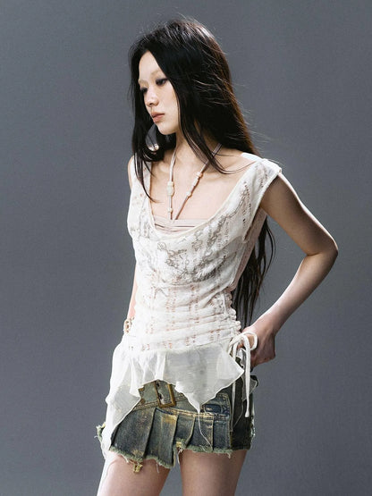 Seafoam Lace Shell Beaded Swing Top