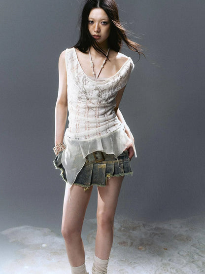 Seafoam Lace Shell Beaded Swing Top