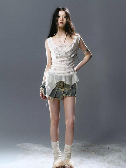 Seafoam Lace Shell Beaded Swing Top