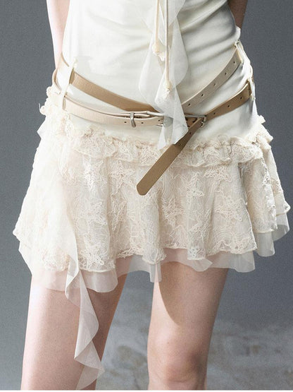 Update Cest Nous Seafoam Lace Up Ruffle Hem Slip Dress V Neck
