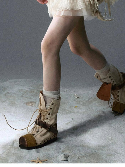 Seafoam Lace Up Ruffle Hem Slip Dress V Neck