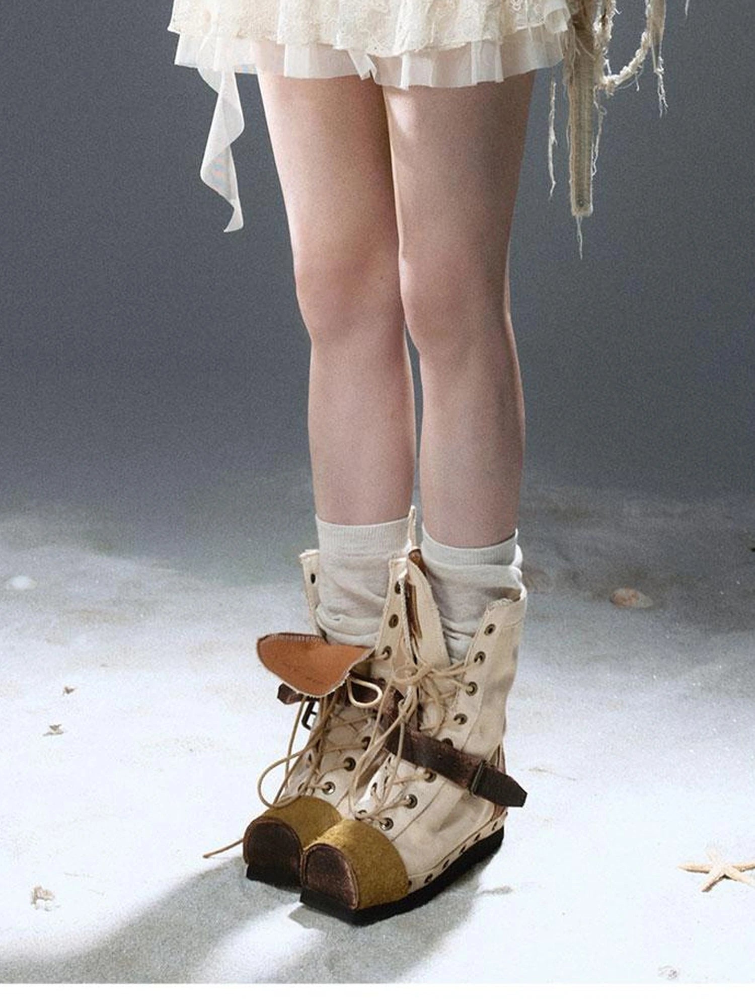 Seafoam Lace Up Ruffle Hem Slip Dress V Neck