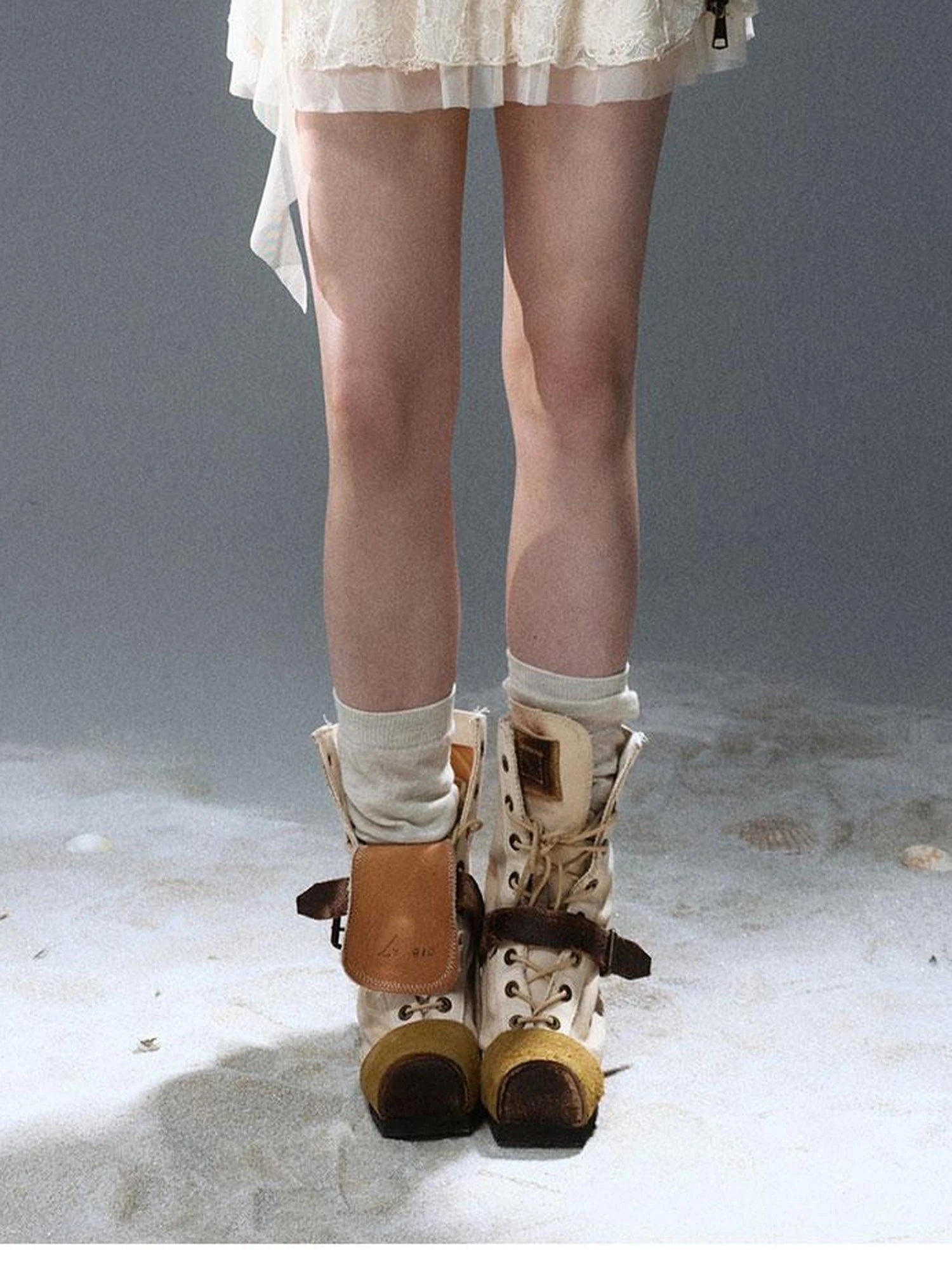 Seafoam Lace Up Ruffle Hem Slip Dress V Neck