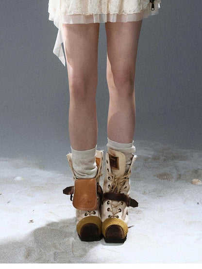 Seafoam Lace Up Ruffle Hem Slip Dress V Neck