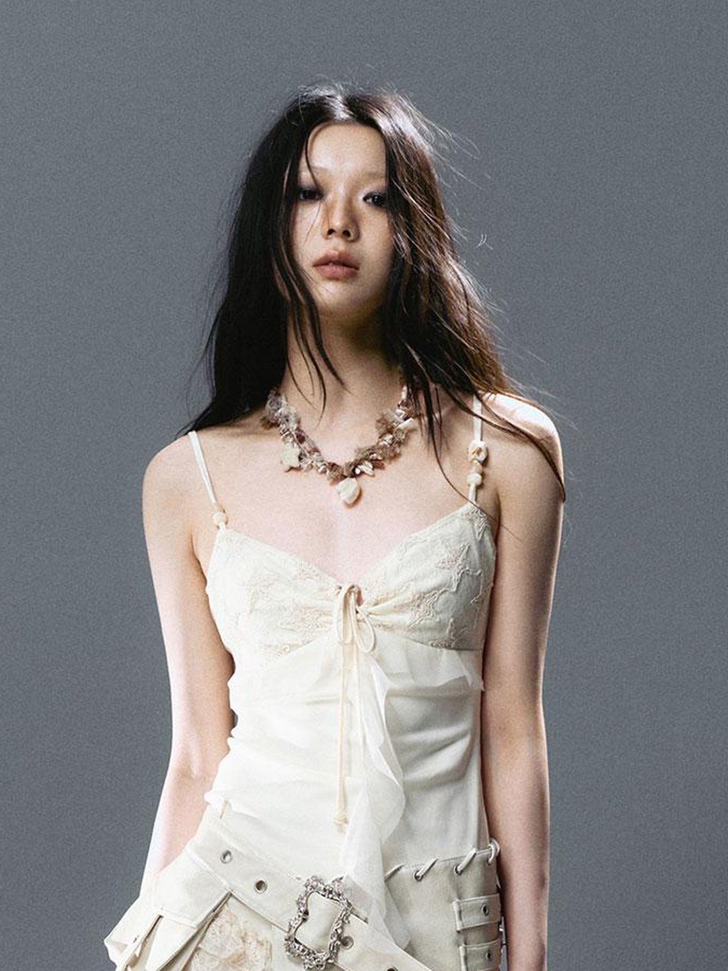 Update Cest Nous Seafoam Lace Up Ruffle Hem Slip Dress V Neck