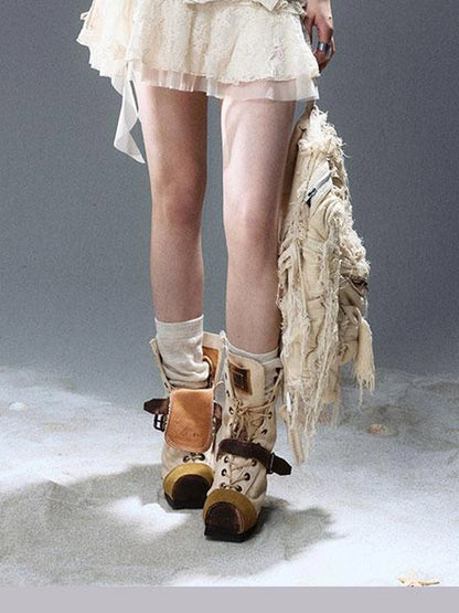 Seafoam Lace Up Ruffle Hem Slip Dress V Neck