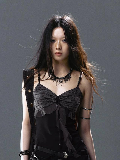 Seafoam Lace Up Ruffle Hem Slip Dress V Neck