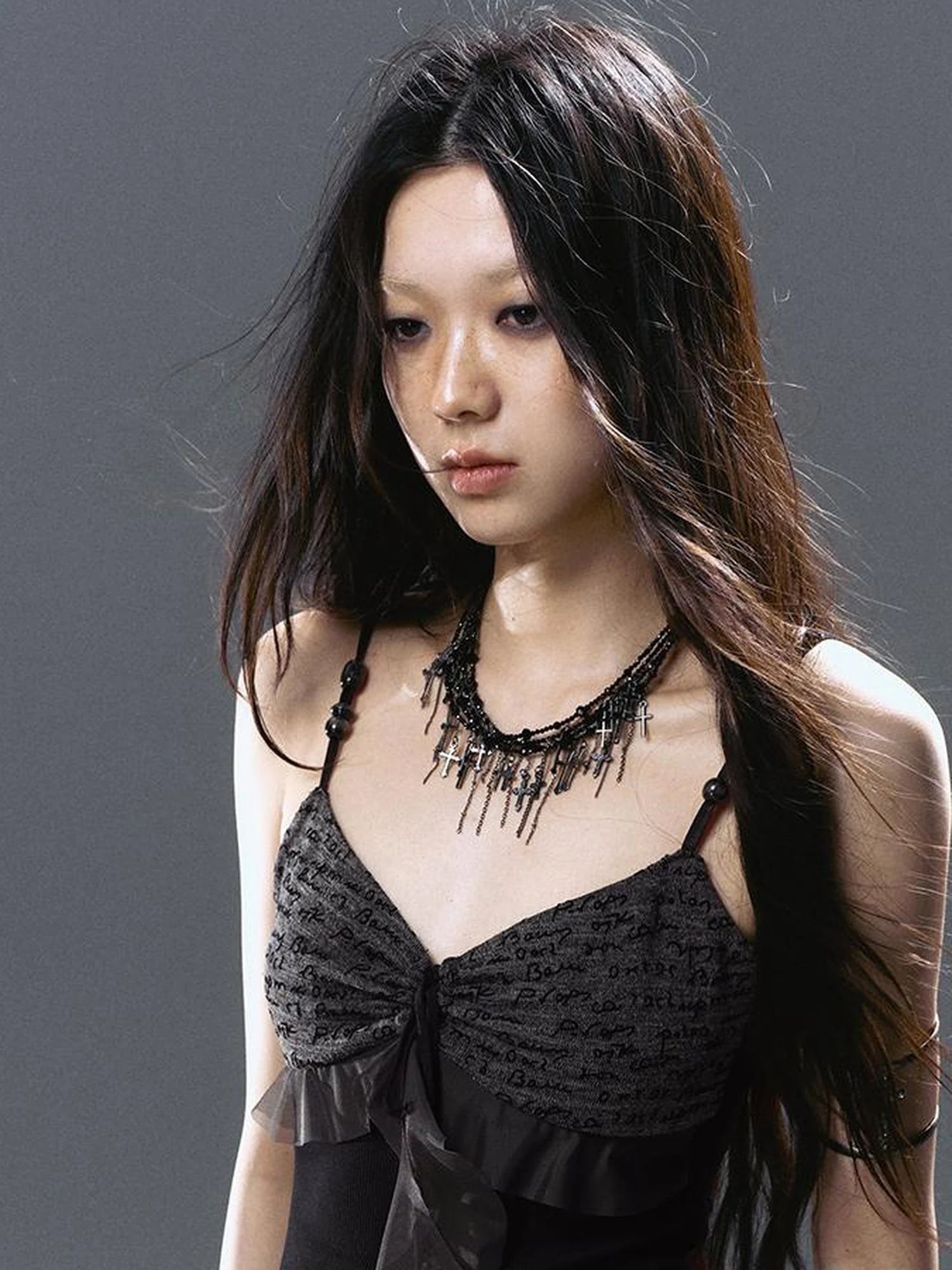 Seafoam Lace Up Ruffle Hem Slip Dress V Neck