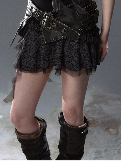 Seafoam Lace Up Ruffle Hem Slip Dress V Neck