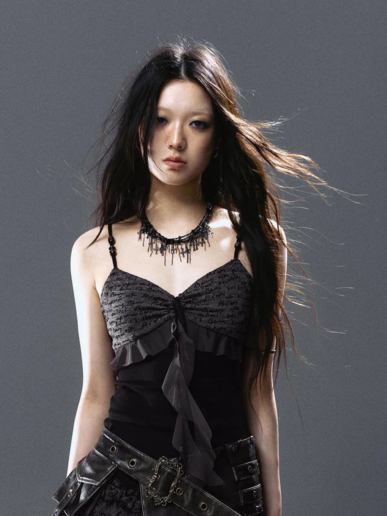 Seafoam Lace Up Ruffle Hem Slip Dress V Neck