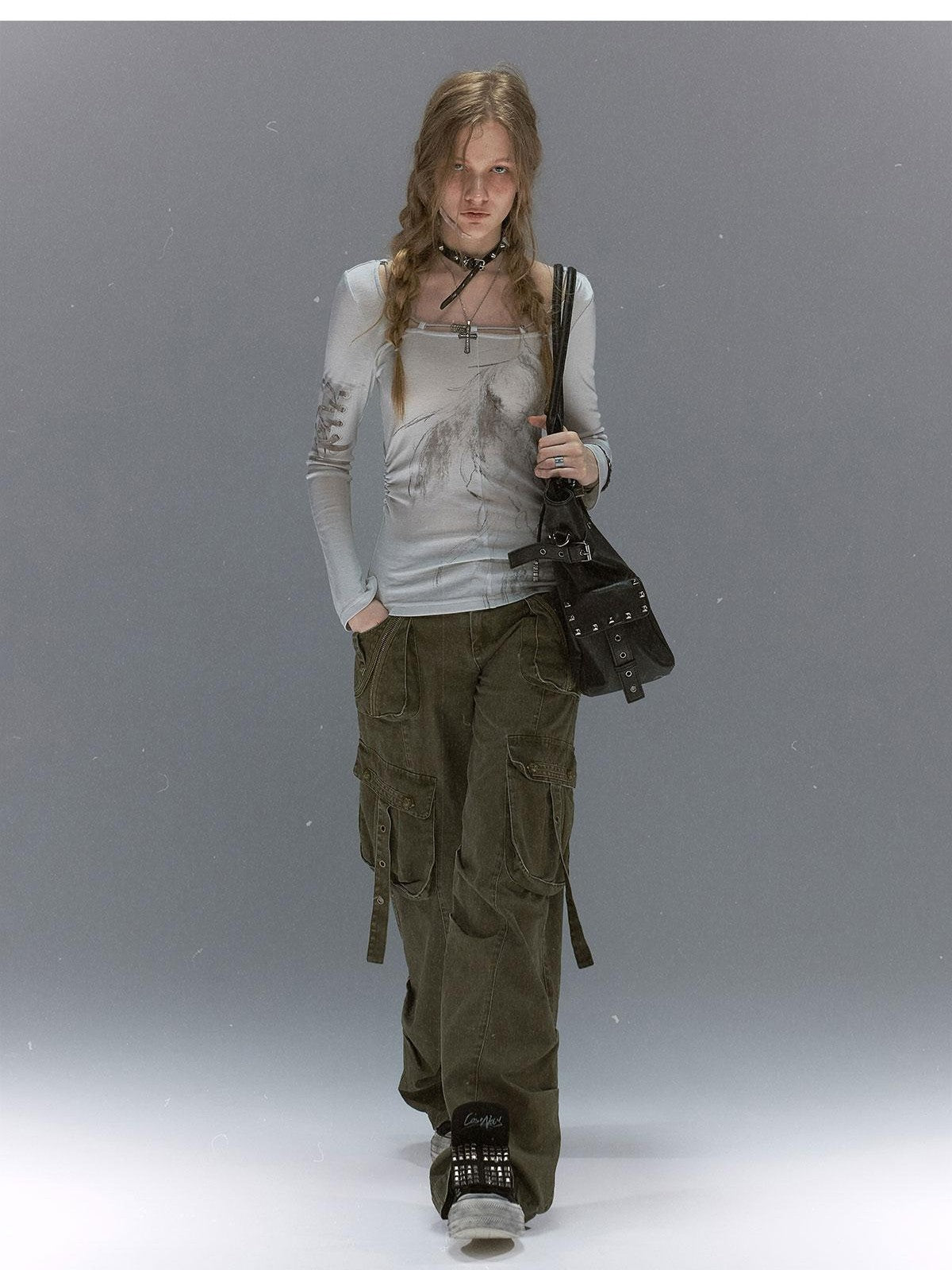 Cest Nous Sheer Lace Printed Rope Knot Women&
