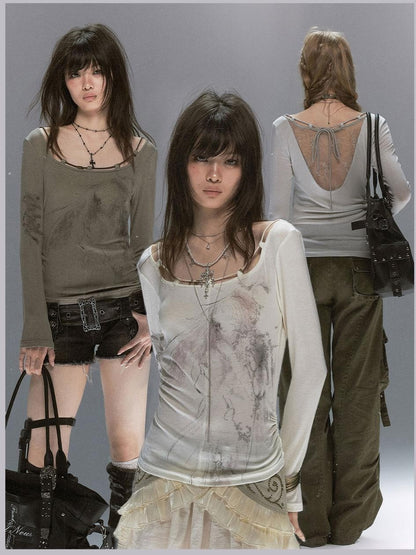Cest Nous Sheer Lace Printed Rope Knot Women&