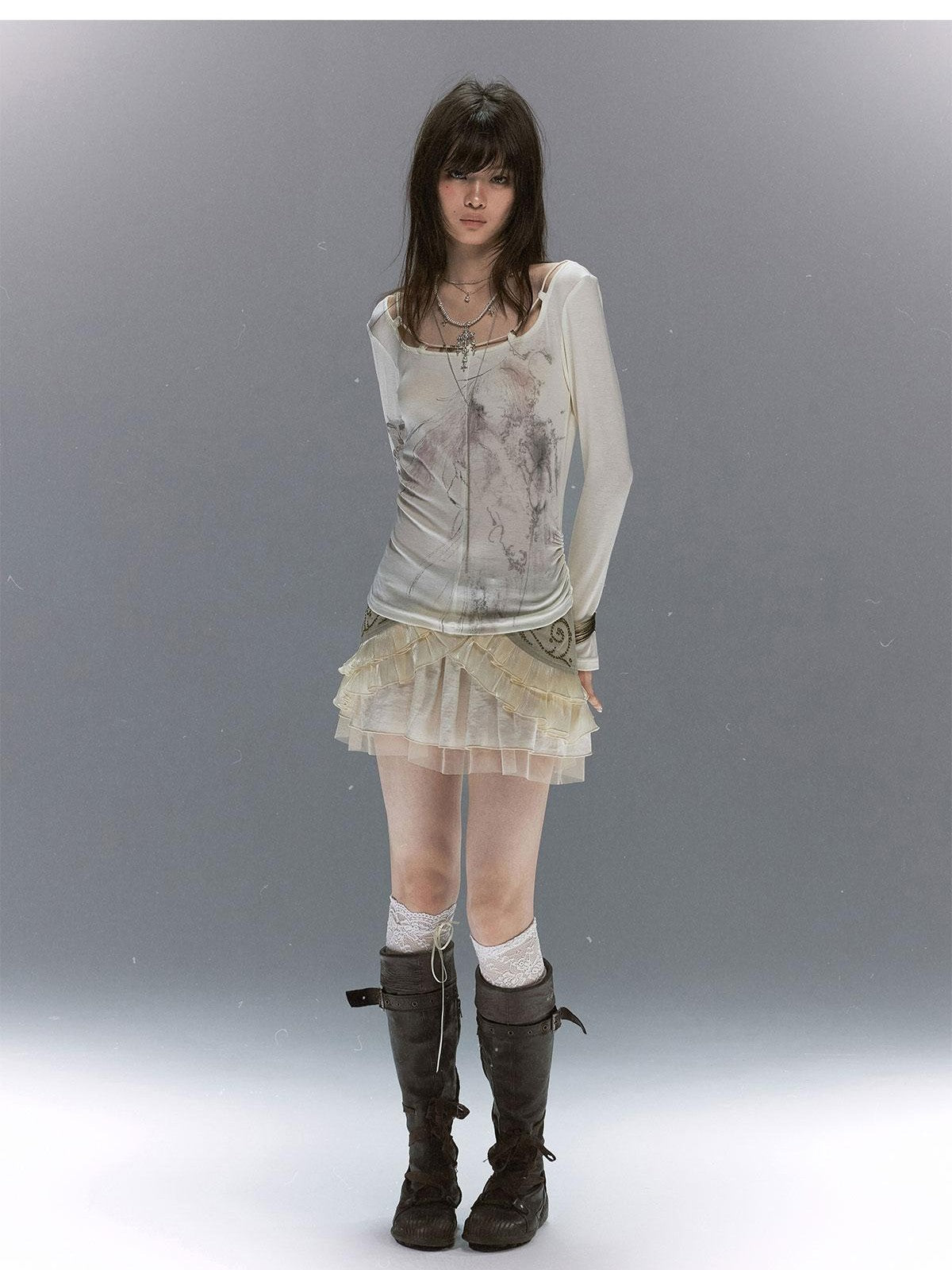 Cest Nous Sheer Lace Printed Rope Knot Women&