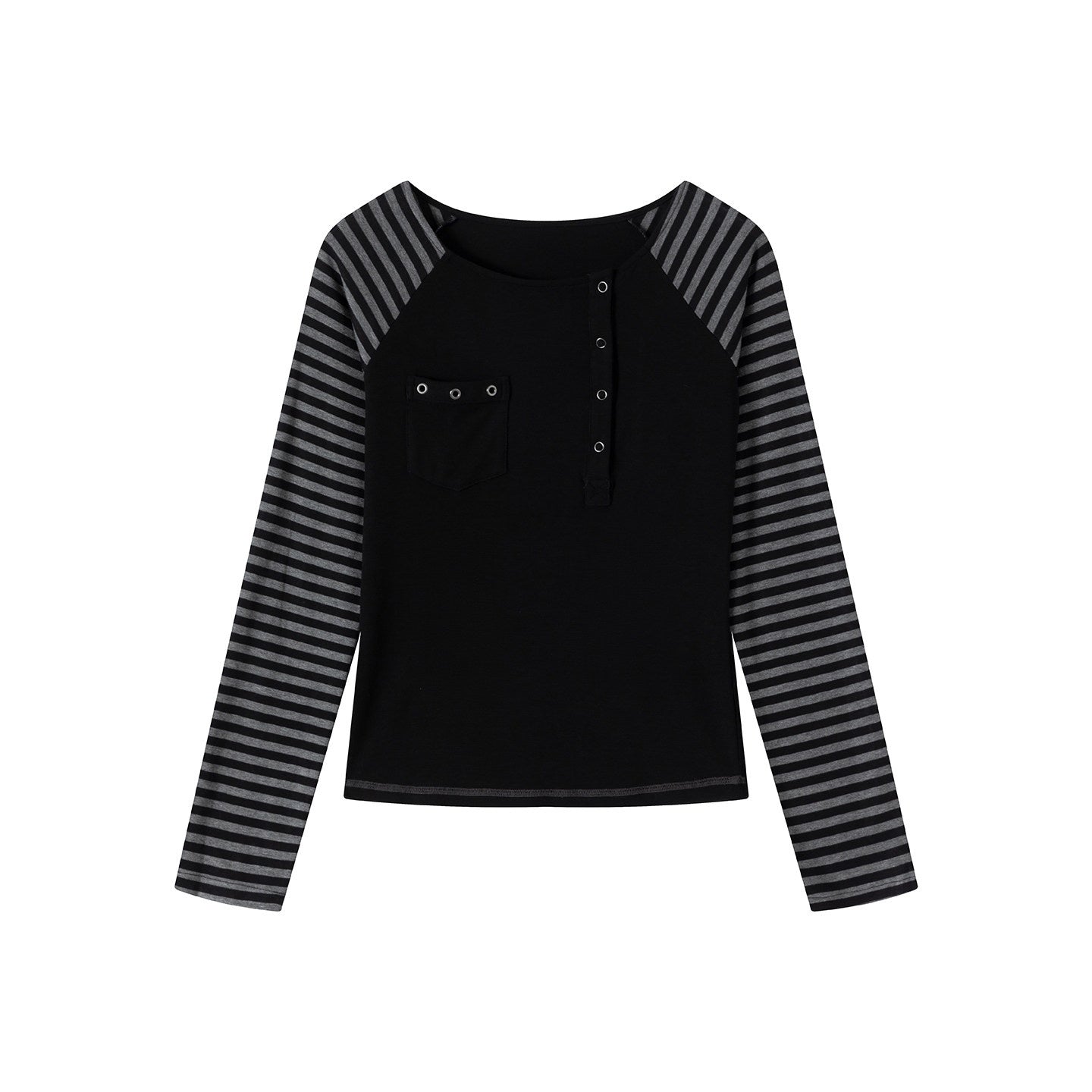 Cest_Nous_Slim_Stretch_Lyocell_Punk_Stripe_Patchwork_Raglan_Women_Long_Sleeve_T-Shirt_MISSTT