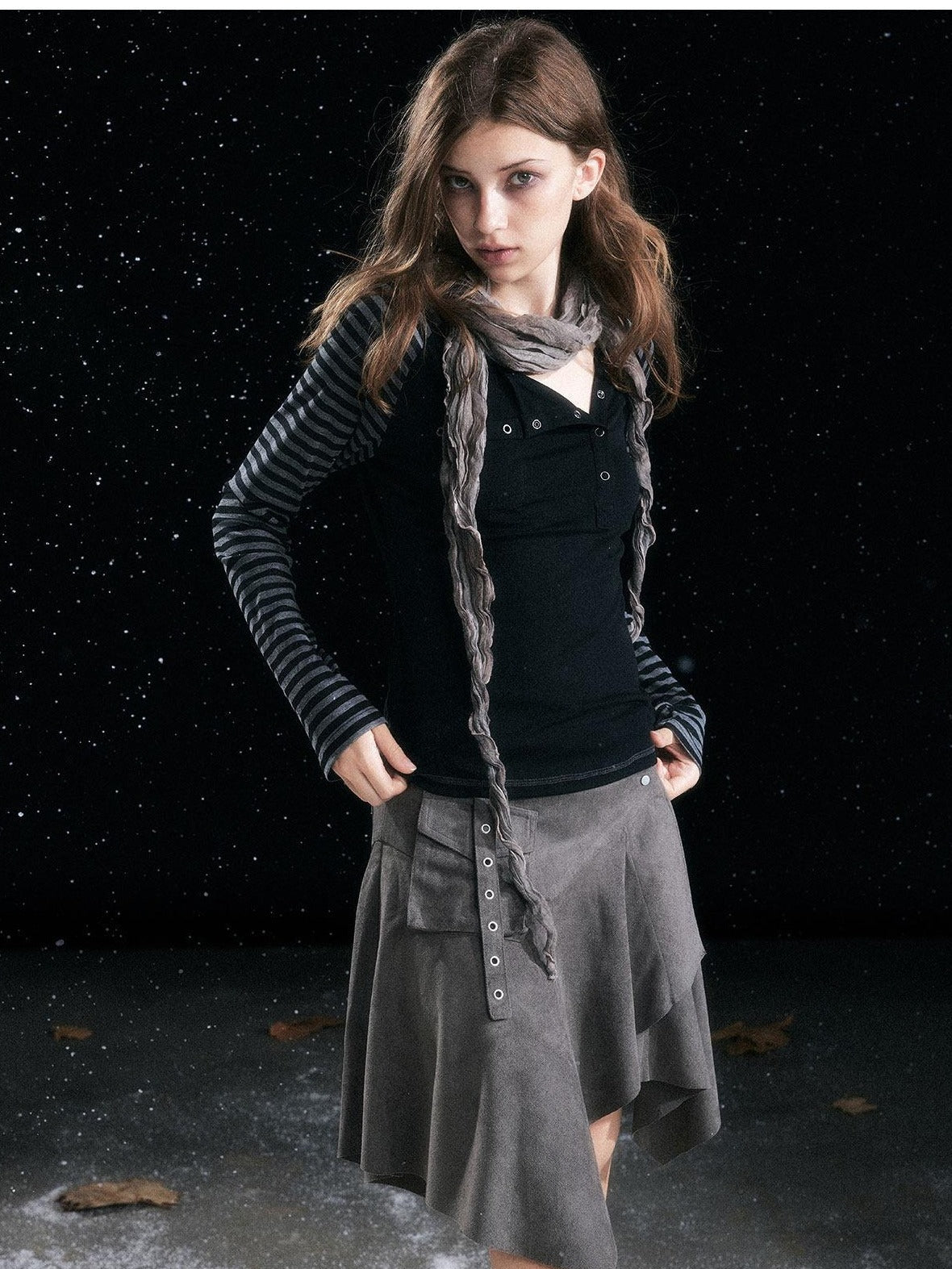 Cest Nous Slim Stretch Lyocell Punk Stripe Patchwork Raglan Women Long Sleeve T-Shirt