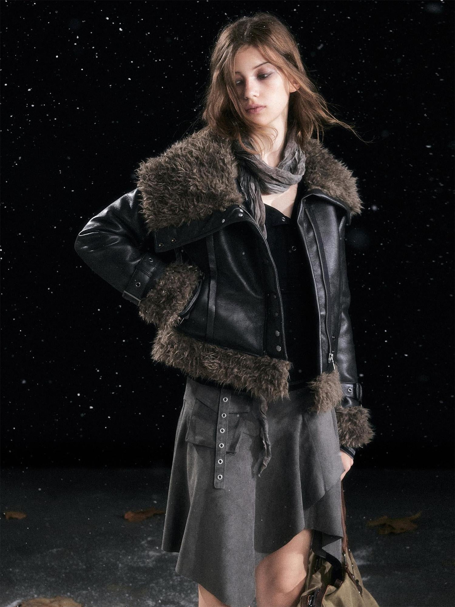 Cest Nous Slimming Thick Punk Straight Cut Short Women Black Lapel Zipper Jacket