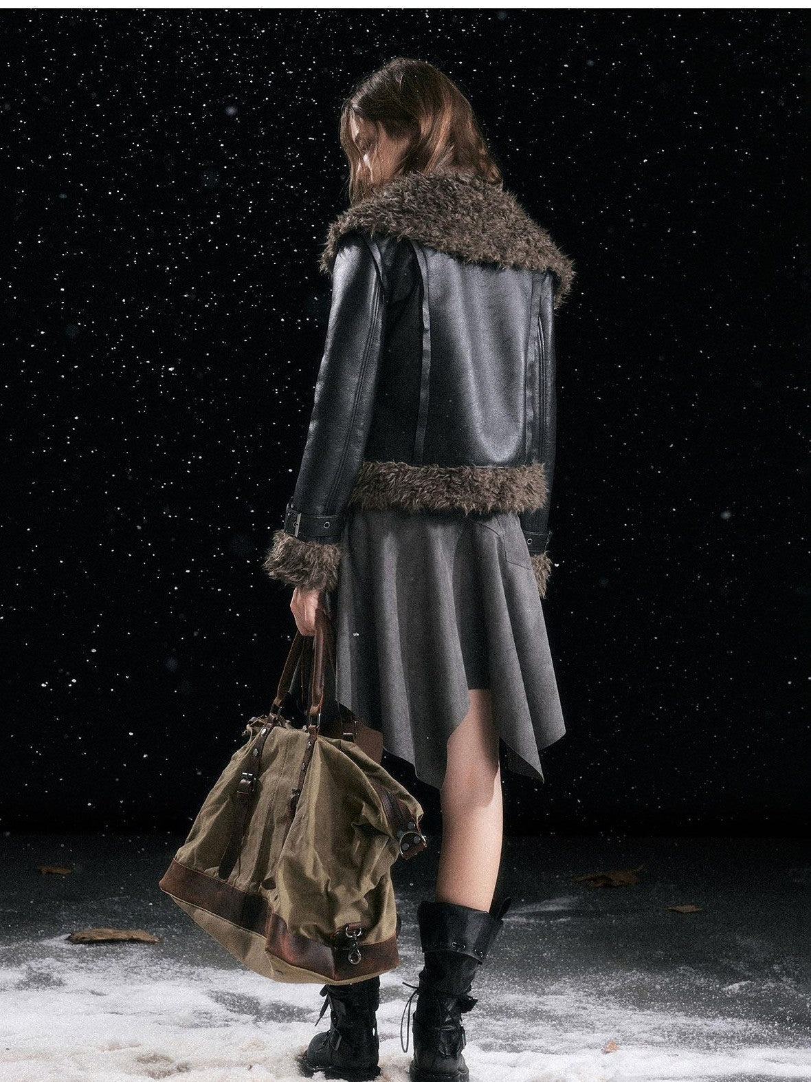 Cest Nous Slimming Thick Punk Straight Cut Short Women Black Lapel Zipper Jacket