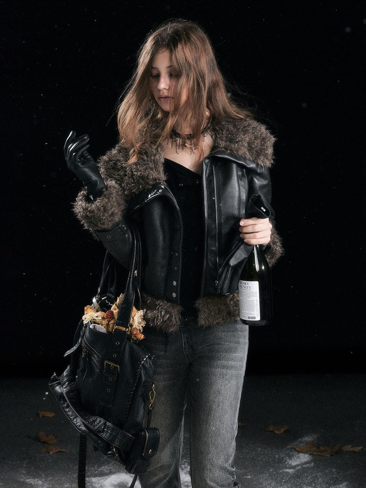 Cest Nous Slimming Thick Punk Straight Cut Short Women Black Lapel Zipper Jacket