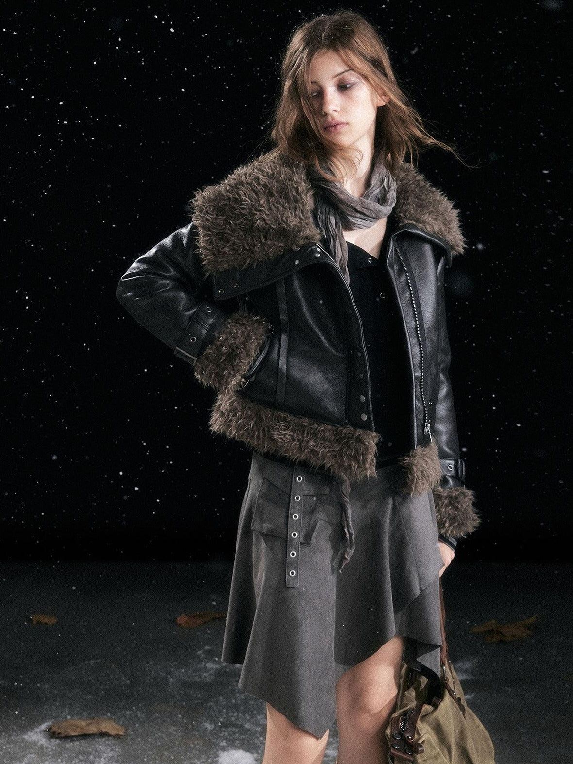 Cest Nous Slimming Thick Punk Straight Cut Short Women Black Lapel Zipper Jacket