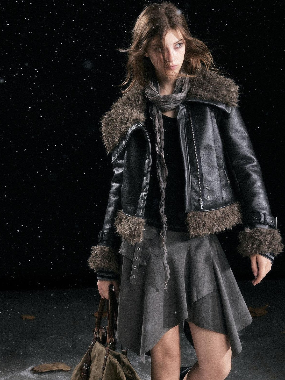 Cest Nous Slimming Thick Punk Straight Cut Short Women Black Lapel Zipper Jacket