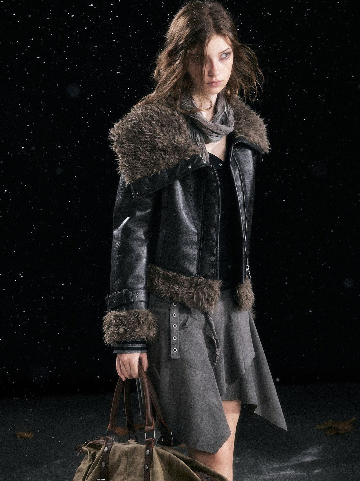 Cest Nous Slimming Thick Punk Straight Cut Short Women Black Lapel Zipper Jacket