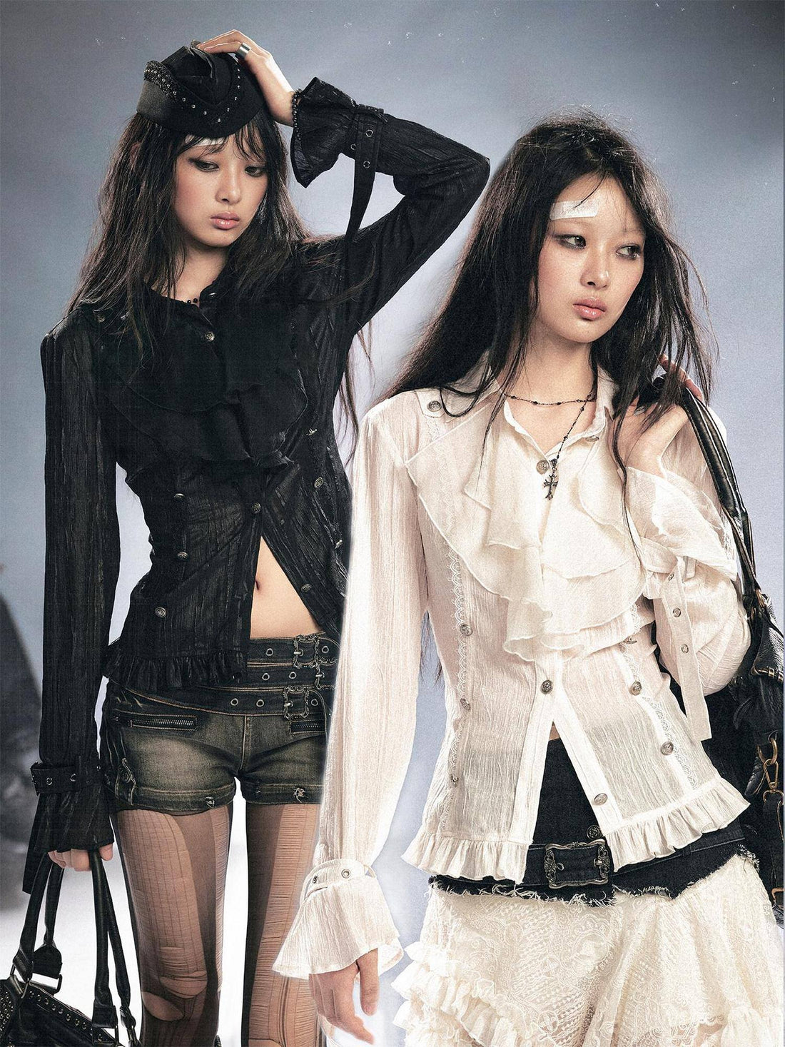 Cest Nous Soft Modal Gothic Slim Fit Pleated Ruffled Long Sleeve Women Blouse