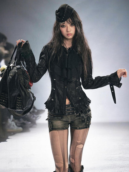 Cest Nous Soft Modal Gothic Slim Fit Pleated Ruffled Long Sleeve Women Blouse