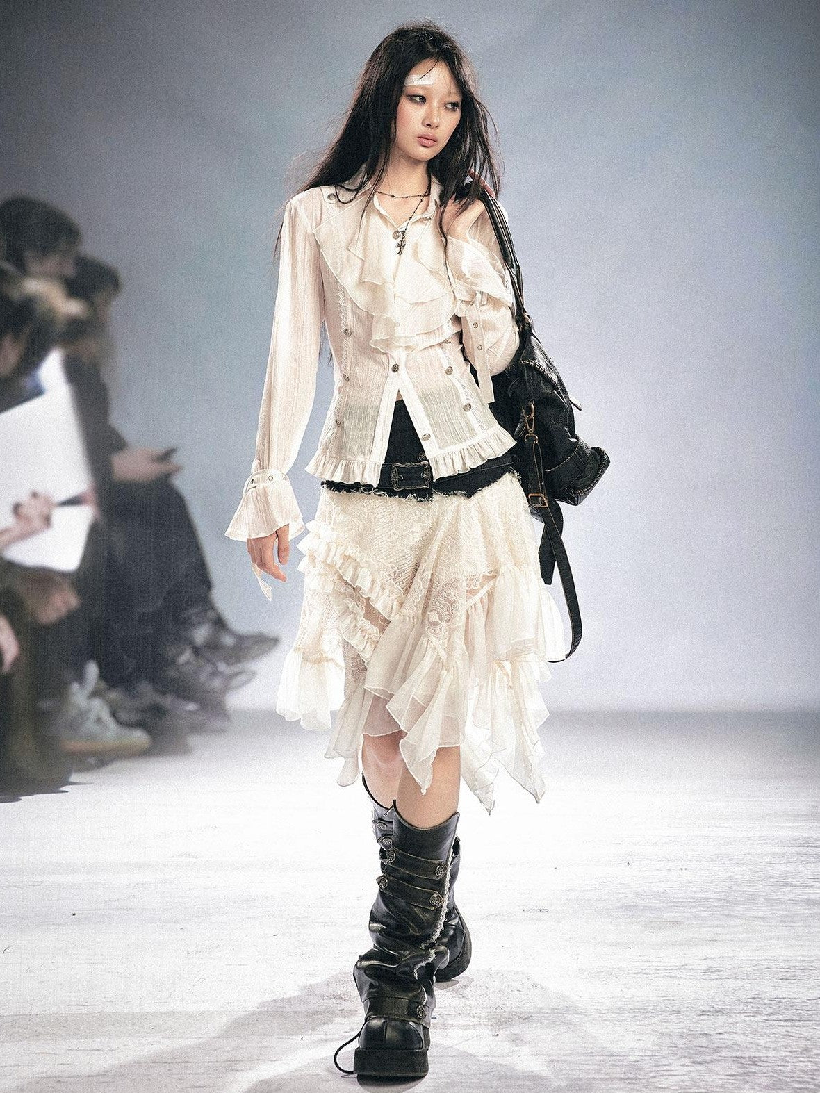 Cest Nous Soft Modal Gothic Slim Fit Pleated Ruffled Long Sleeve Women Blouse