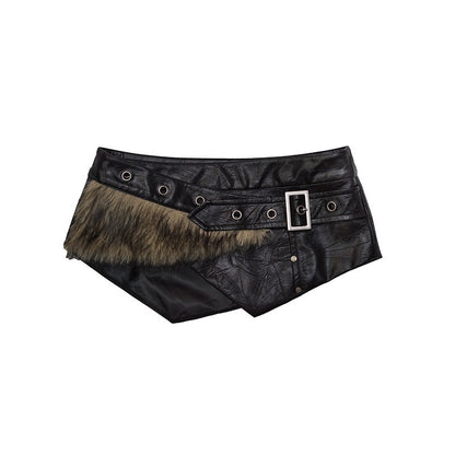 Cest_Nous_Star_Check_Irregular_Frayed_Leather_Patch_Fur_Waist_Women&