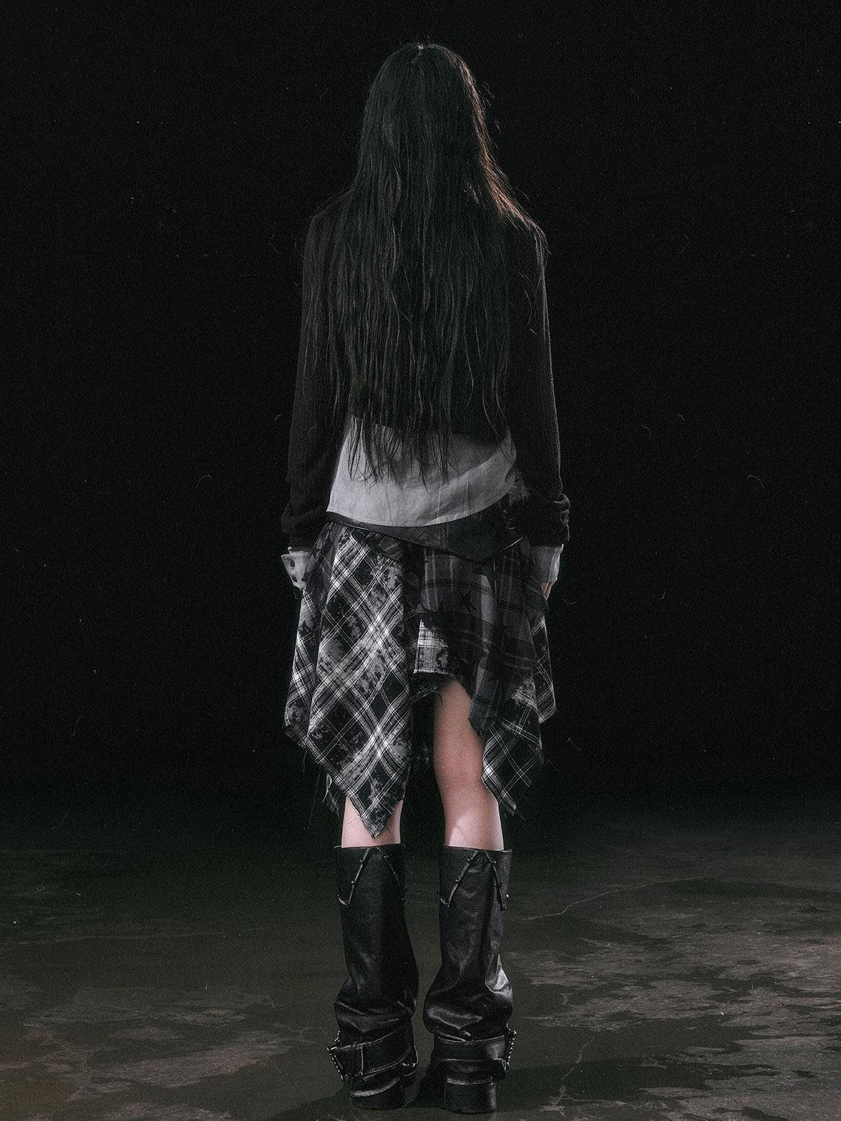 Cest Nous Star Check Irregular Frayed Leather Patch Fur Waist Women&