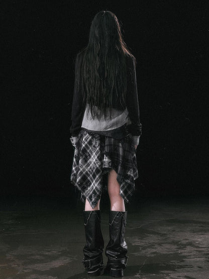 Cest Nous Star Check Irregular Frayed Leather Patch Fur Waist Women&