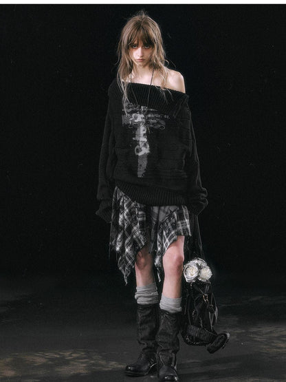 Cest Nous Star Check Irregular Frayed Leather Patch Fur Waist Women&